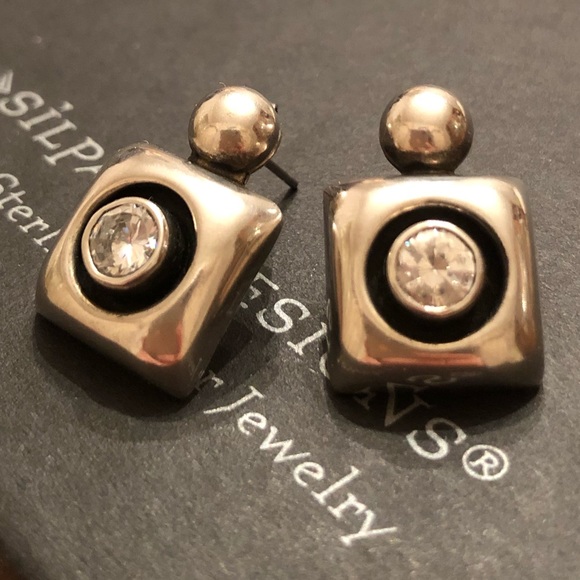 Rare Vintage Silpada Square Sterling Cubic Zirconia Post Earrings JP566 - Picture 4 of 9
